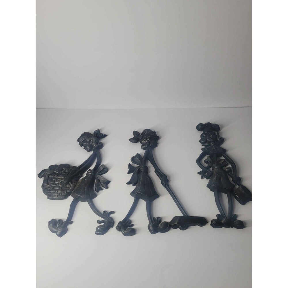 Vintage Sexton 1971 Cast Aluminum House Chores Wall Plaques Set of 3 - 12"